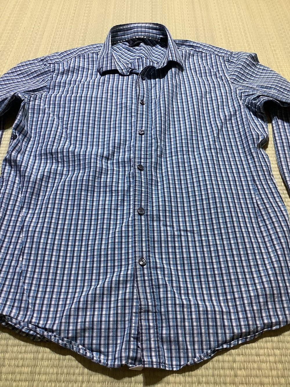 Esprit Men's Blue and White Plaid Button-Down Shirt